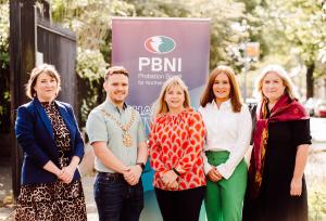 Meeting the Lord Mayor of Belfast, Councillor Ryan Murphy are l-r Jacqueline Nicholson PBNI Area Manager, Aideen McLaughlin PBNI Assistant Director Urban and Claire Houston PBNI Area Manager.