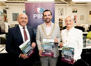 Photo of Judge Keown, Lord Mayor Micky Murray and Probation Chief Executive Amanda Stewart.