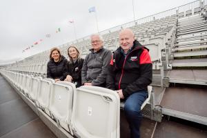 PBNI Director of Operations Gillian Montgomery, NW200 Event Manager Eimer McLaughlin, PBNI Area Manager Terry McLaughlin, NW200 Event Director Mervyn Whyte MBE at the Pit Stop and stands