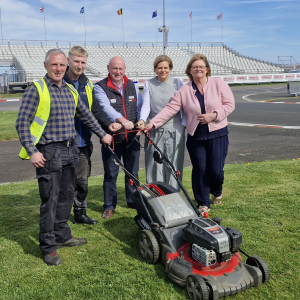 Probation’s Director of Operations Gillian Montgomery, Area Manager Denise Stewart and Community Service Supervisor Eddie Black meet up with North West 200 Course Director Mervyn Whyte to see the work community service has done for the event