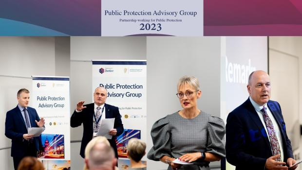 Photo showing Compere Director of Operations Stephen Hamilton, Welcome from Board Member Dr Jonny Byrne, opening remarks from Probation Board Chief Executive Amanda Stewart and closing remarks from Probation Service Director Mark Wilson