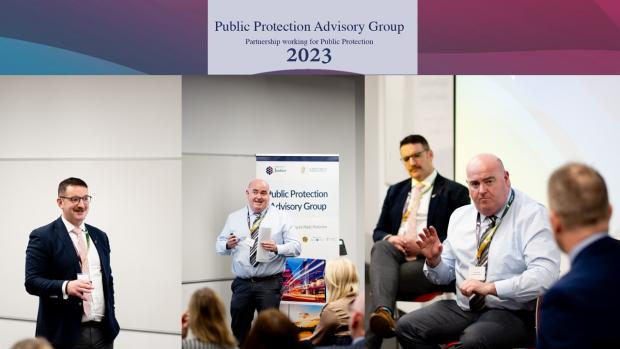 Photo of Public Protection Advisory Group 2023 - Governor Mark Holmes, Northern Ireland Prison Service and Assistant Governor James Keely, Irish Prison Service presenting at the seminar